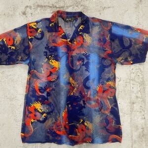 Trust Couture Collection Men's Shirt Size XL See Thru Mesh All Over Dragon Print